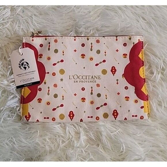 LOccitane En Provence Makeup Bag Recycled Cotton Pouch NEW L'Occitane Red Yellow - Picture 1 of 9